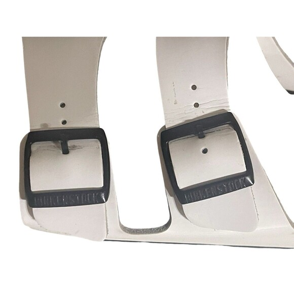 Birkenstock Sandals Womens 38 Arizona Buckle Straps Flats White Leather Slip On - Picture 10 of 14